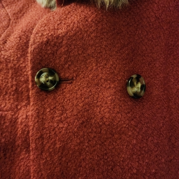 Apt 9 Wool Blend Rust Pea Coat Faux Fur Trim Women's 1X Plus Size Elegant EUC - Picture 6 of 16